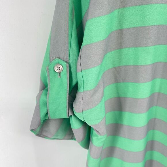 Banana Republic Womens Blouse Top Striped Roll Tab Sleeve Small Green Gray - Picture 3 of 13